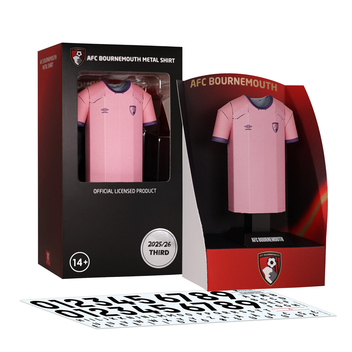 AFC Bournemouth pink metal shirt in packaging with visible branding.