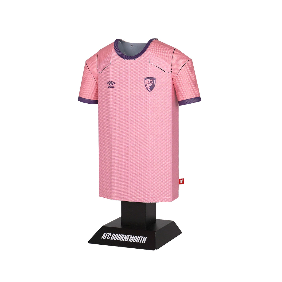 Pink sports jersey on a mannequin with AFC Bournemouth branding on a white background