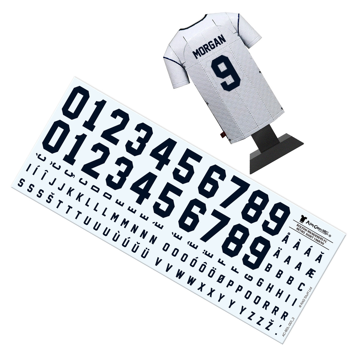 A decal sheet featuring a collection of numbers in red and navy, matching the official Bolton Wanderers 2024/2025 typography.