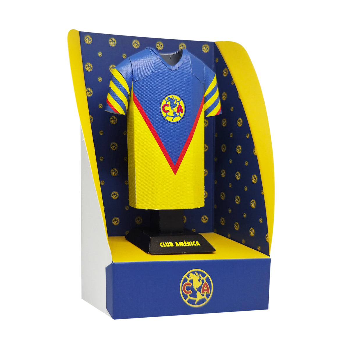 Club América soccer jersey in a display box with blue and yellow colors.