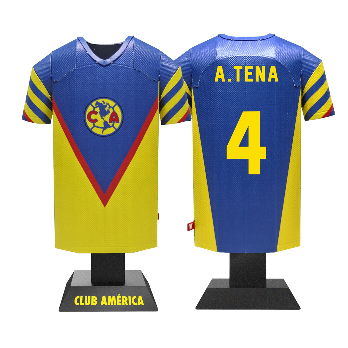 Club America soccer jersey on a mannequin with 'A. Tena 4' printed on the back.