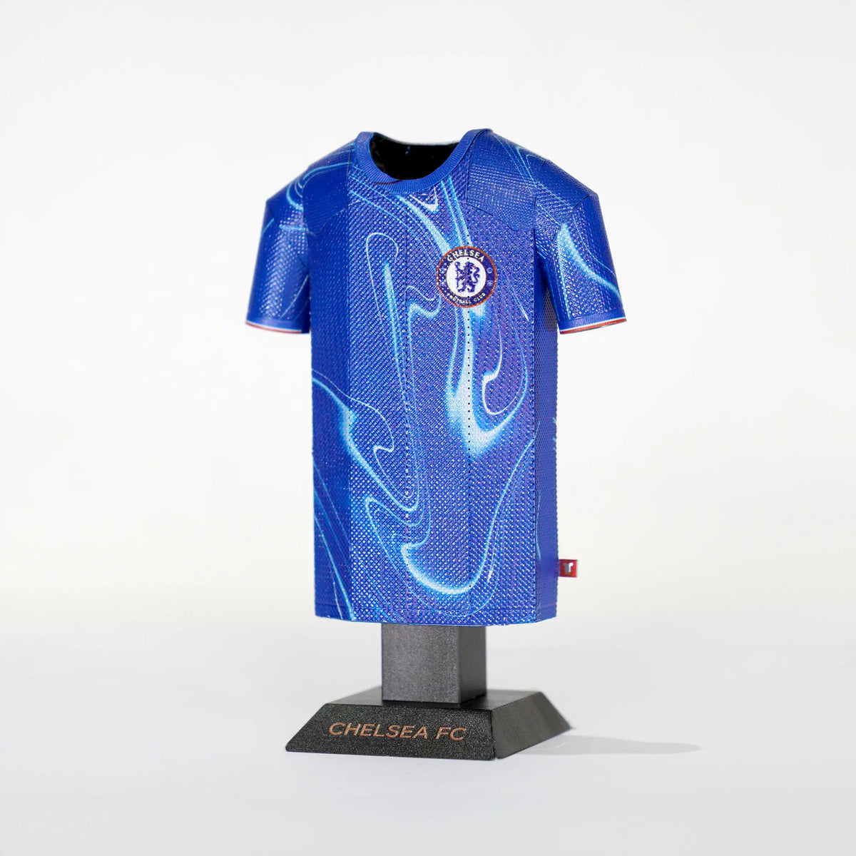Blue sports jersey with a logo on a white background