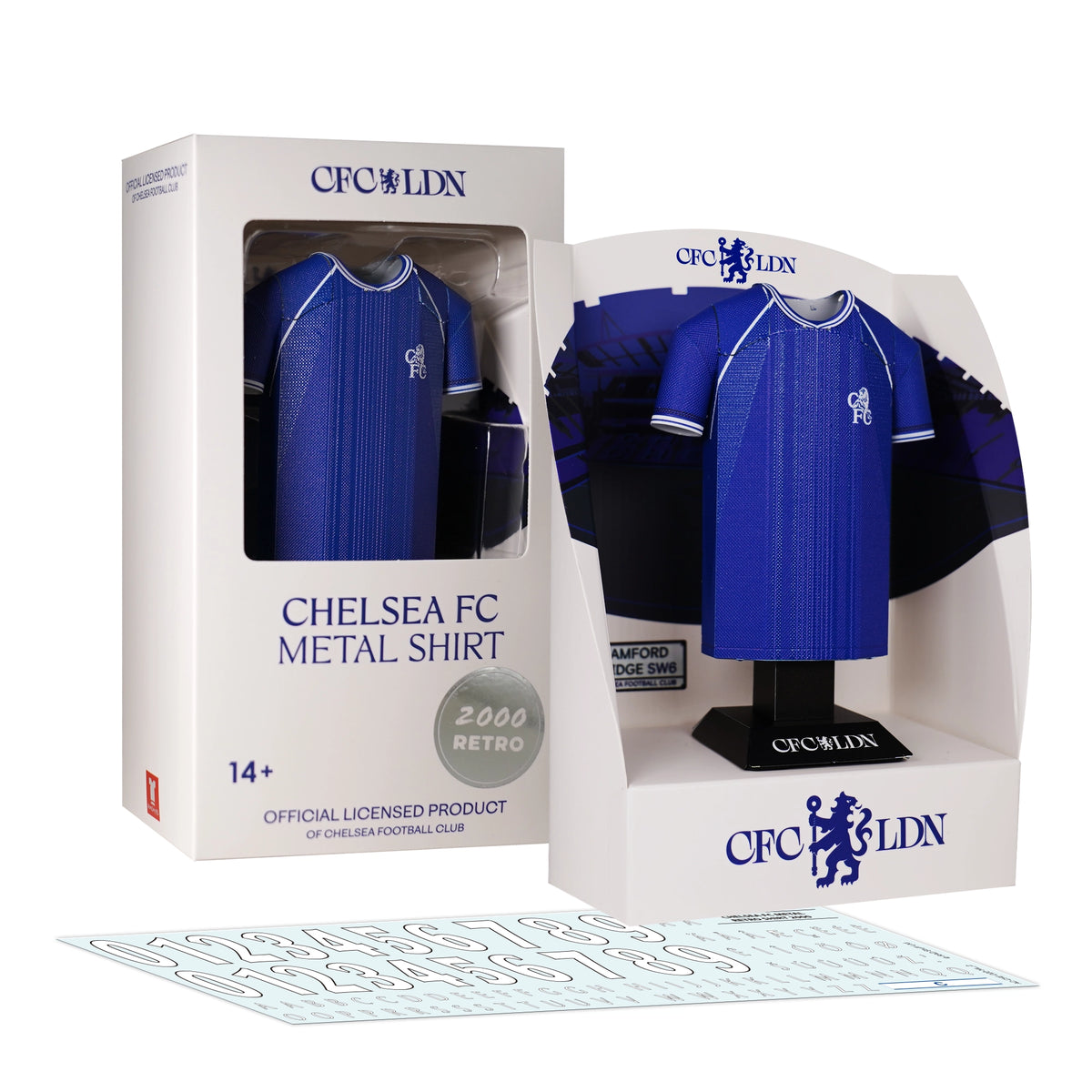 Chelsea FC metal shirt collectible in packaging with club logo