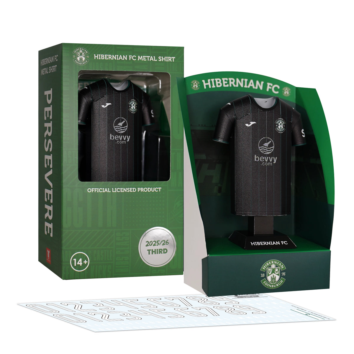 Hibernian FC metal shirt packaging with green and white design