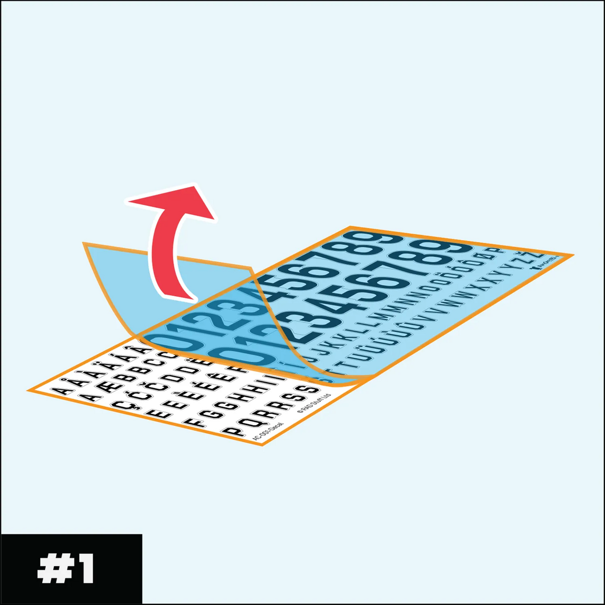 An instructional step-by-step diagram detailing how to apply typography sticker decals to the back of a jersey collectible.
