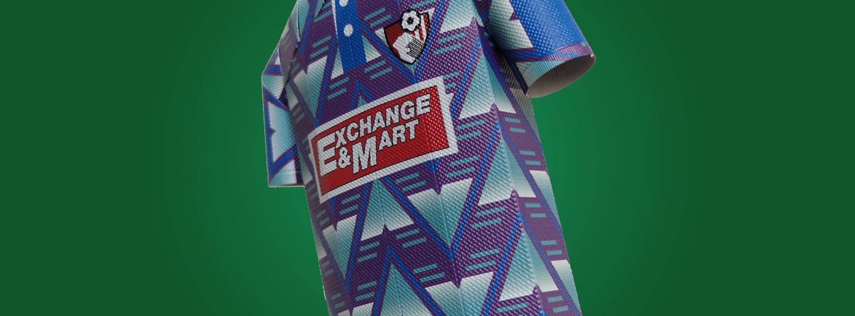 Colorful sports jersey with a visible brand logo on a green background