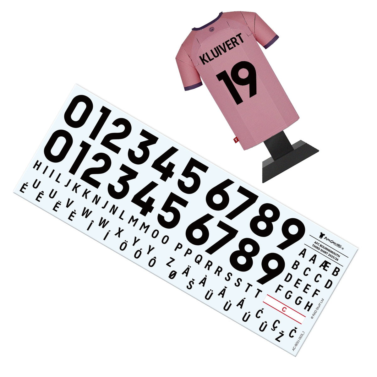 Pink sports jersey with black text and numbers on a white background