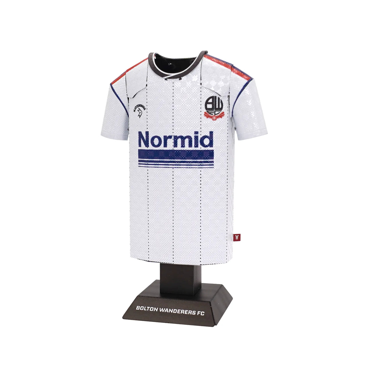 White sports jersey with branding on a white background
