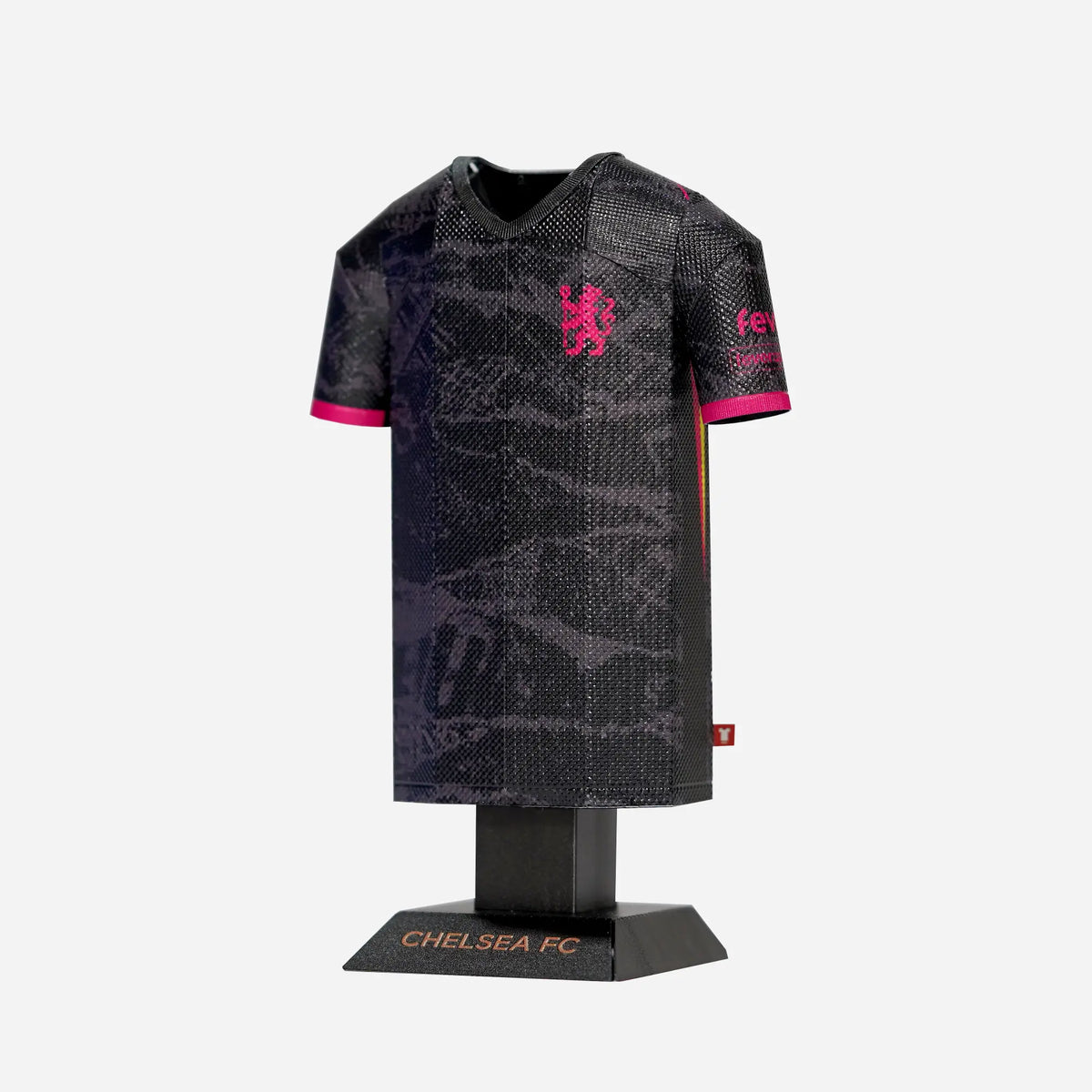 Black and pink sports jersey with a logo on a white background