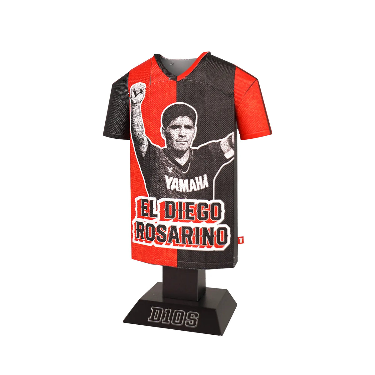 Jersey with 'El Diego Rosarino' and Yamaha logo on a stand