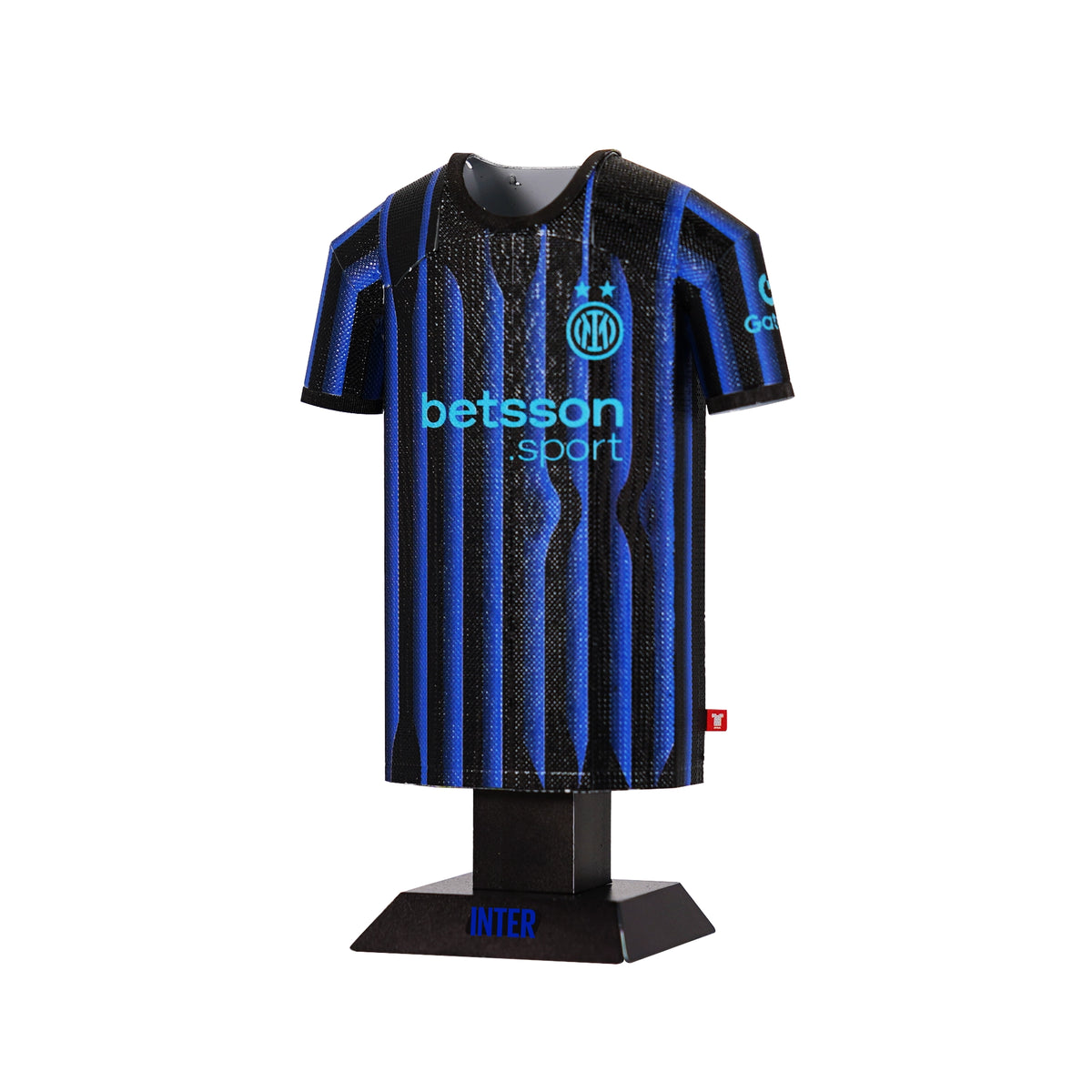 Black and blue sports jersey on a mannequin with 'betsson sport' branding on a white background