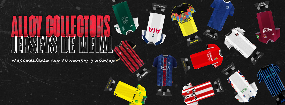 Collection of colorful sports jerseys displayed against a black background with promotional text.