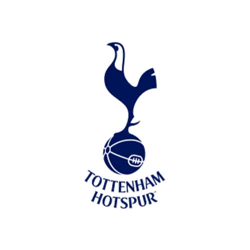 Tottenham Hotspur logo featuring a sleek navy blue cockerel standing on a vintage-style football