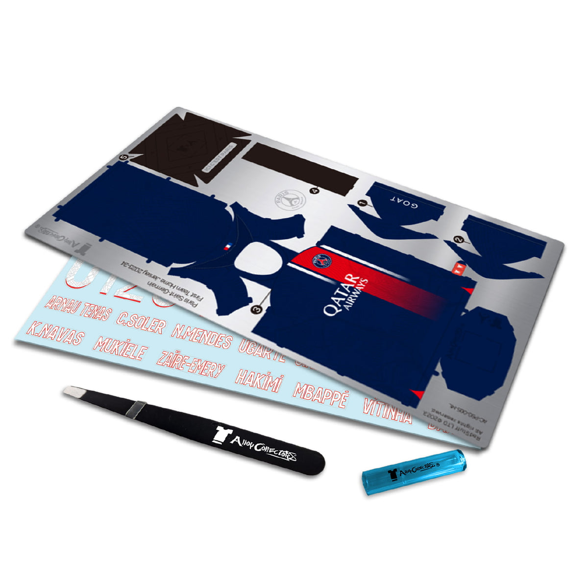 PSG home jersey metal sheet flat lay 